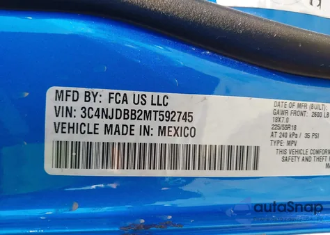 2021 Jeep Compass Altitude 4X4 из США, поврежденный, VIN 3C4NJDBB2MT592745